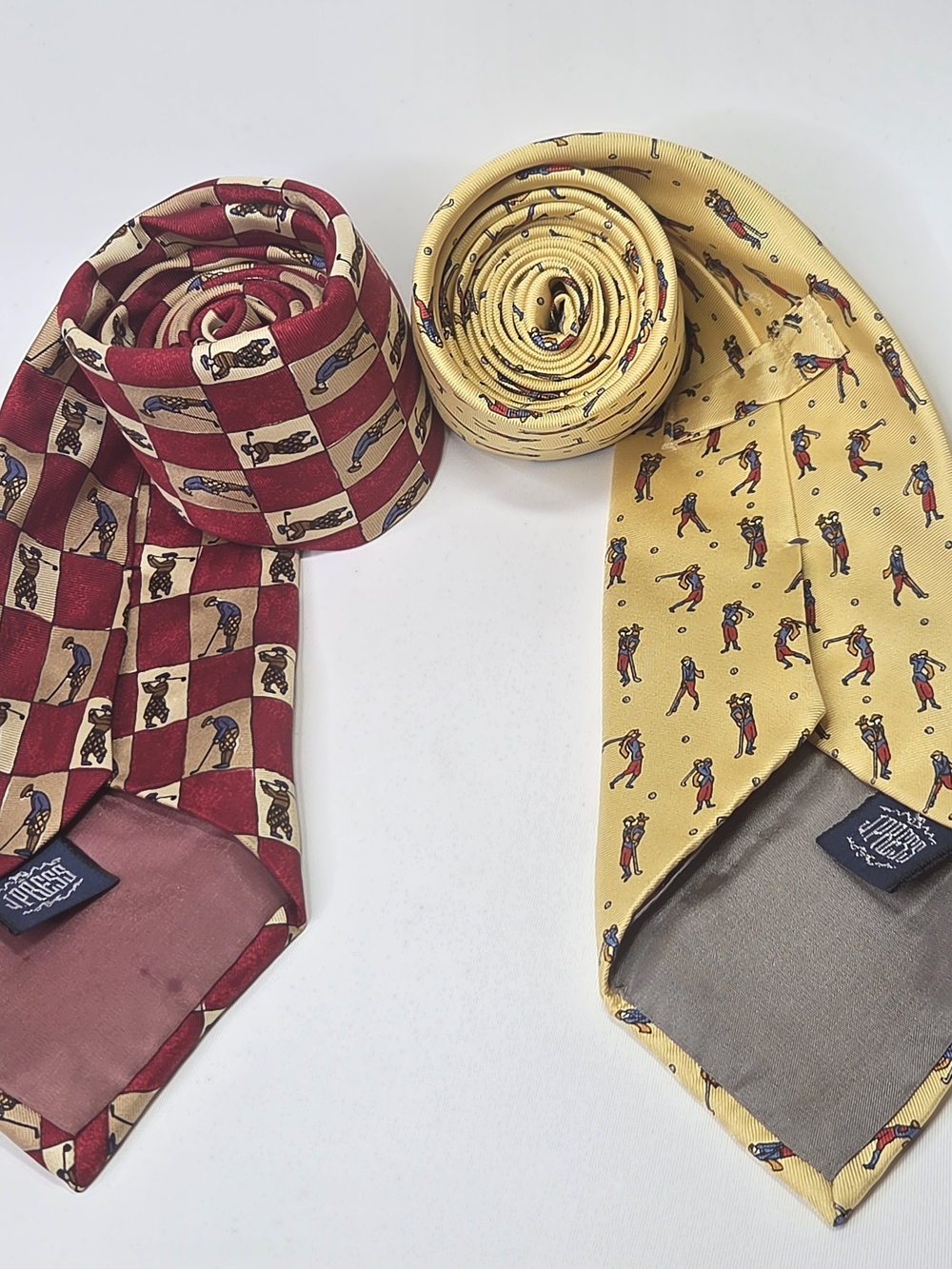 J. Press Mens Lot Of 2 Red And Yellow Novelty Vintage Silk Handmade Golf Ties